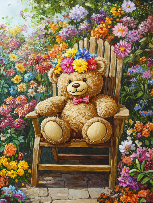 Paint by Numbers Kit Teddy Bear In Flowers