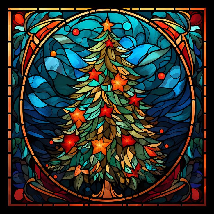 Paint by Numbers Kit Stained Glass Style Christmas Tree