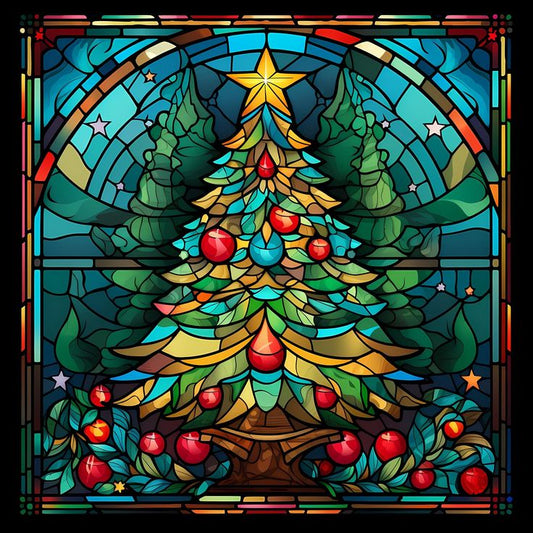 Paint by Numbers Kit Stained Glass Style Christmas Tree