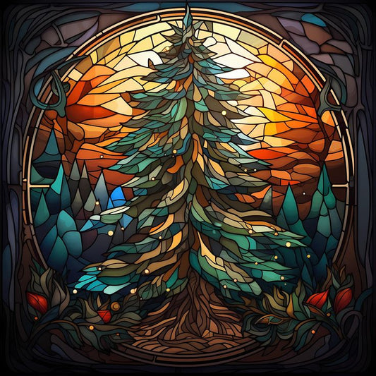 Paint by Numbers Kit Stained Glass Style Christmas Tree