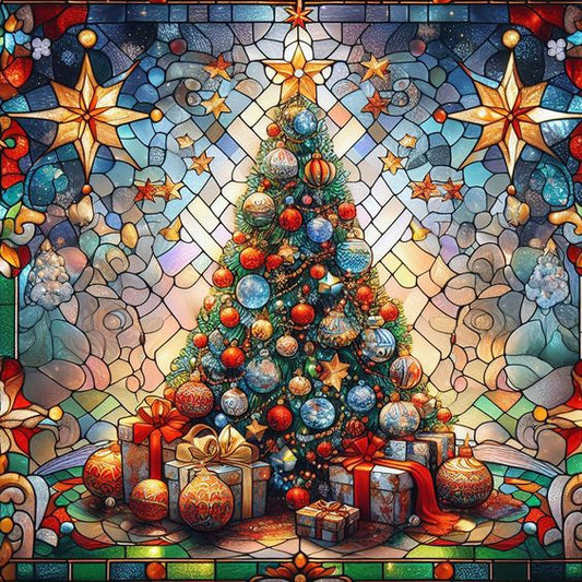 Paint by Numbers Kit Stained Glass Style Christmas Tree