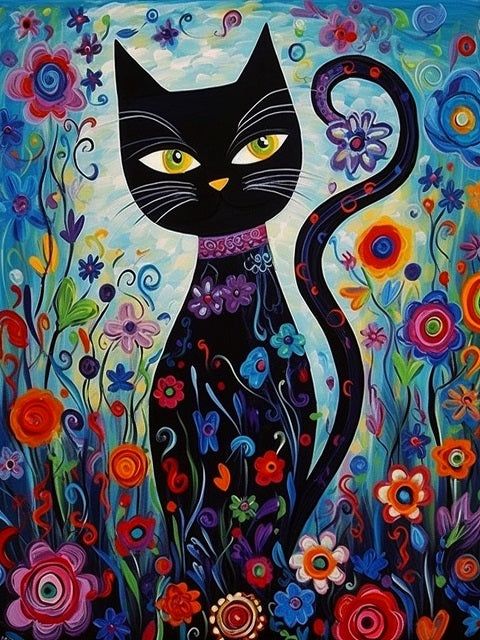 Paint by Numbers Kit Abstract Cat In Flowers