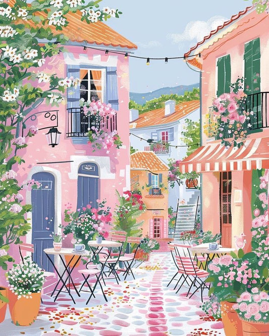 Paint by Numbers Kit Dreamy Pink Street Scene