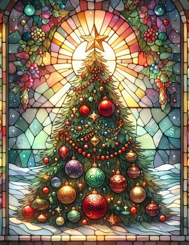 Paint by Numbers Kit Stained Glass Style Christmas Tree