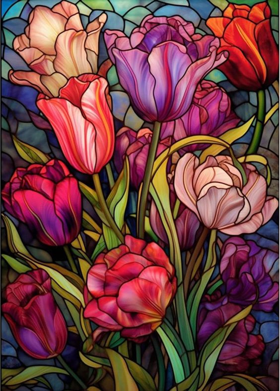 Paint by Numbers Kit Stained Glass Style Tulips