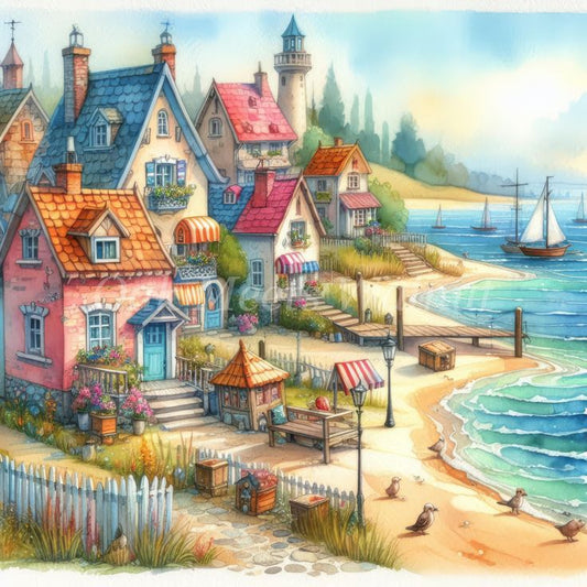 Paint by Numbers Kit Seaside Town