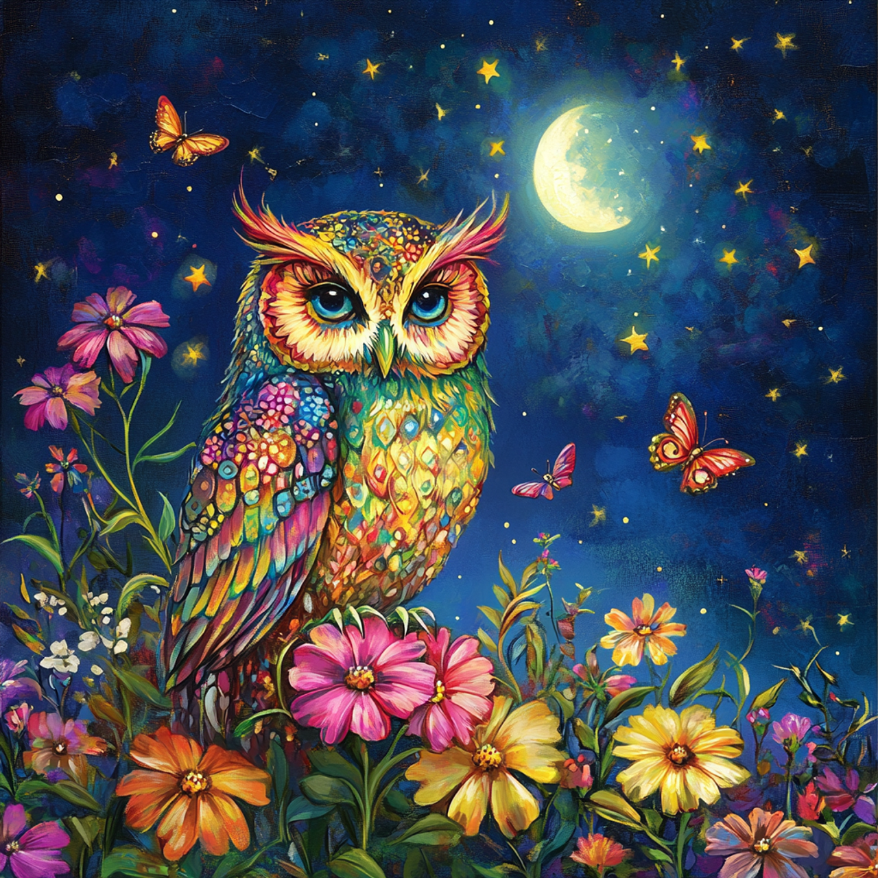 Paint by Numbers Kit Owl In The Flowers