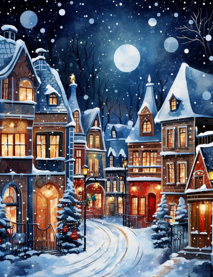 Paint by Numbers Kit Snowy Night Street Scene