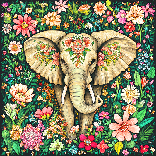 Paint by Numbers Kit Elephant In Flowers