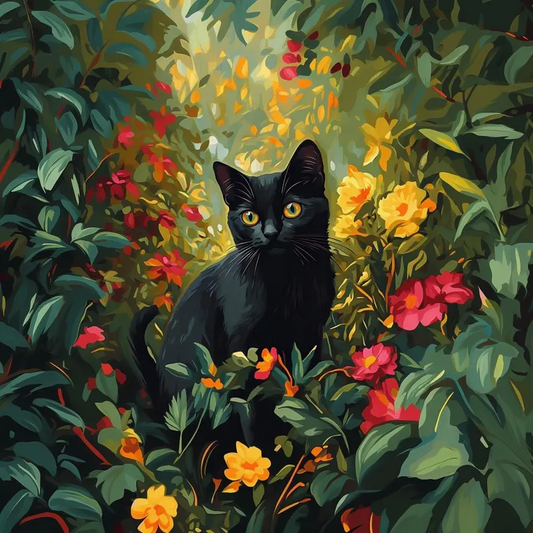 Paint by Numbers Kit Black Cat Among Flowers