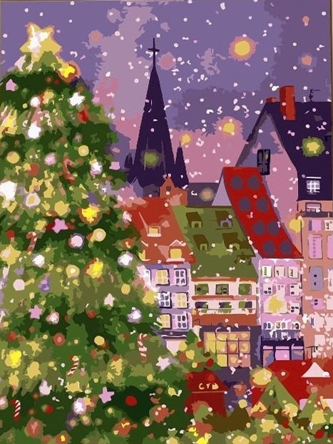 Paint by Numbers Kit Abstract Christmas Street Scene