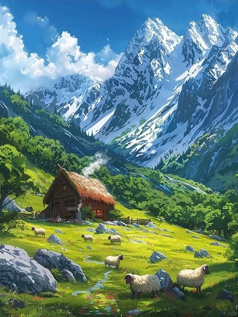 Paint by Numbers Kit Snow Mountains And Grasslands