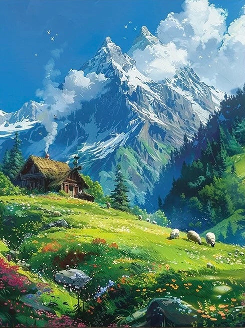 Paint by Numbers Kit Snow Mountains And Grasslands