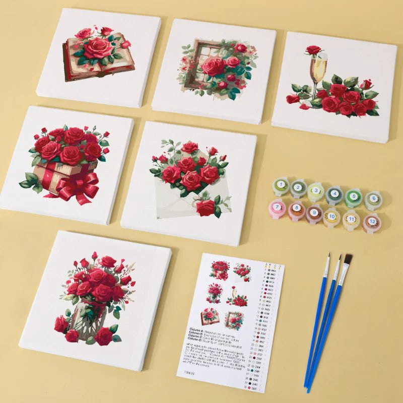 Paint by Numbers - 6 Mini Paintings | Flowers Set