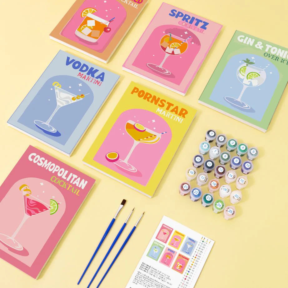 Paint by Numbers - 6 Mini Paintings | Colorful Cocktail Set