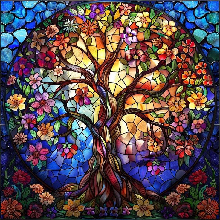 Paint by Numbers Kit Stained Glass Style Tree