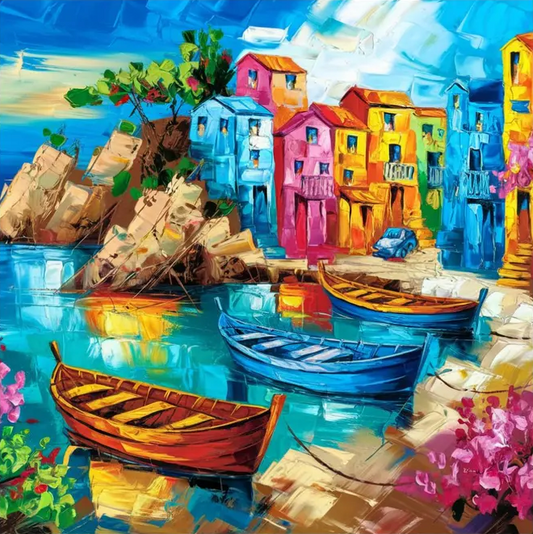 Paint by Numbers Kit Colorful Seaside Town