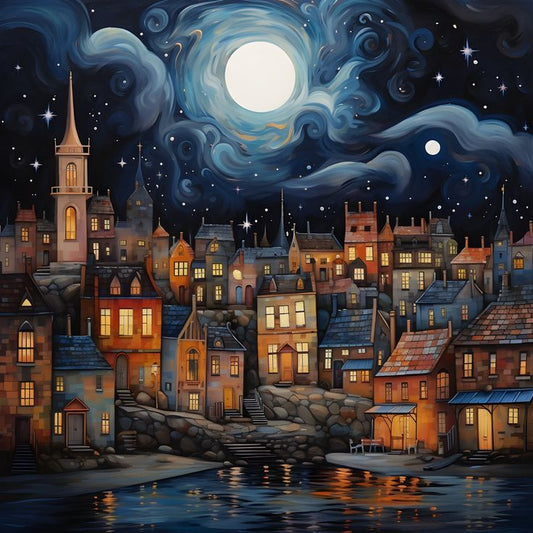 Paint by Numbers Kit Abstract Town Night Scene