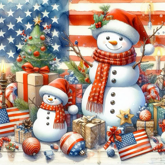 Paint by Numbers Kit Snowman And American Flag