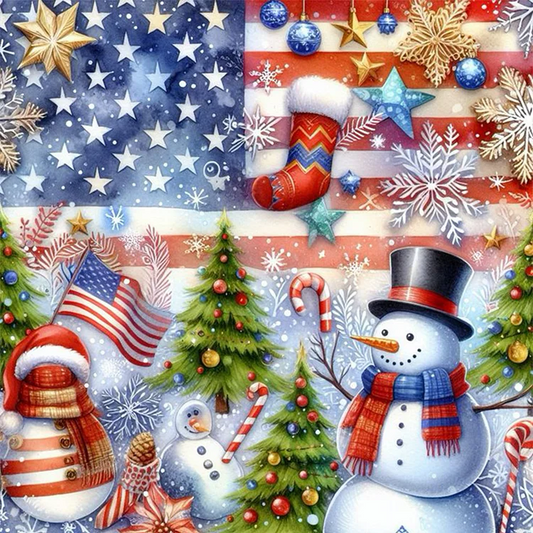 Paint by Numbers Kit Snowman And American Flag