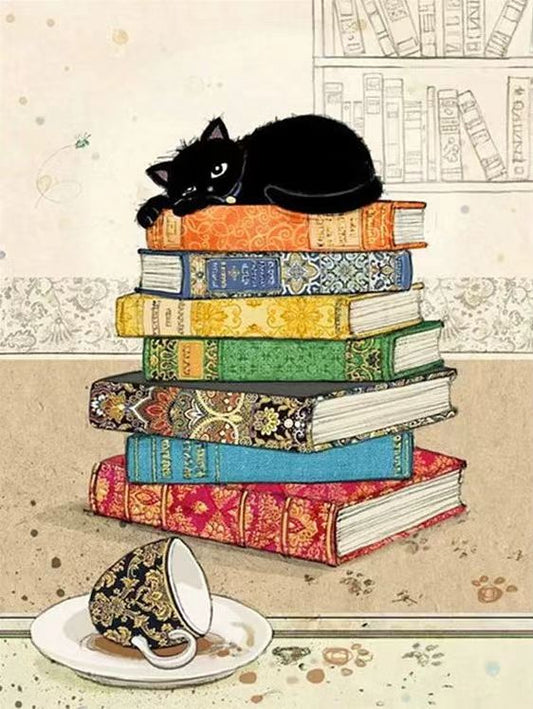 Paint by Numbers Kit Black Cat Lying On Books