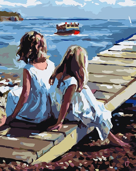 Paint by Numbers Kit Little Girls Sitting By The Sea