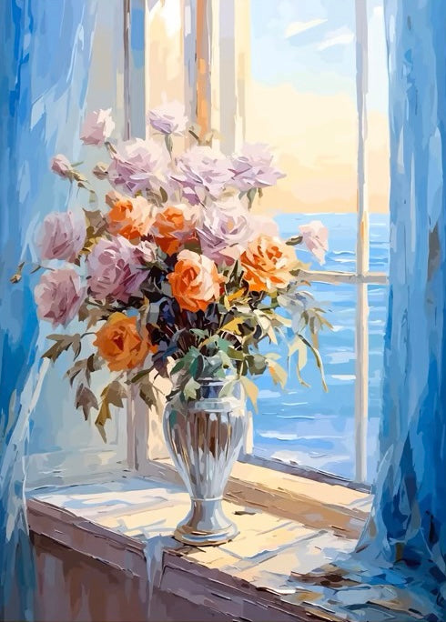 Paint by Numbers Kit Flowers On Windowsill