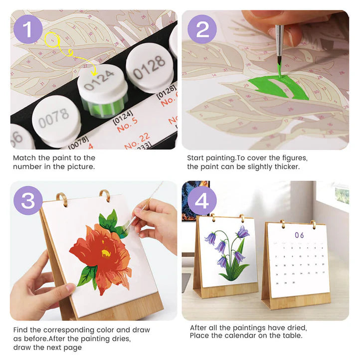 DIY Paint by Numbers Desk Calendar 2026 - Beautiful Plants
