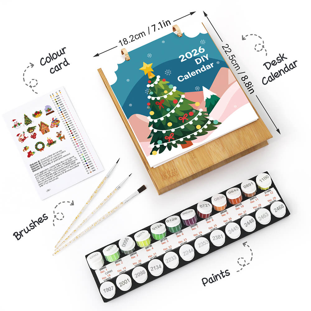 DIY Paint by Numbers Desk Calendar 2026 - Christmas