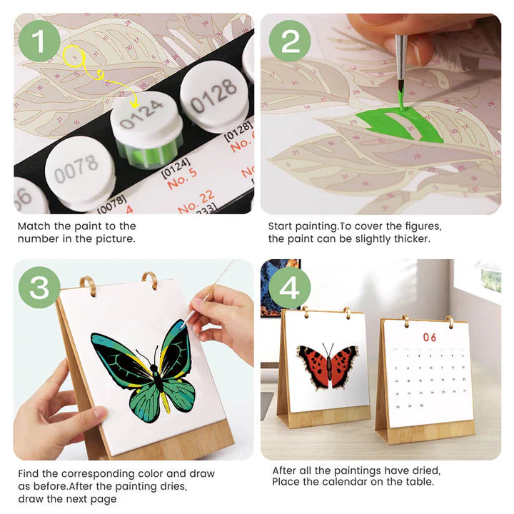 DIY Paint by Numbers Desk Calendar 2026 - Beautiful Butterflies