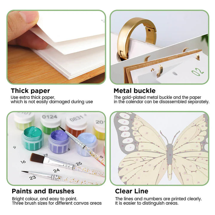 DIY Paint by Numbers Desk Calendar 2026 - Beautiful Butterflies