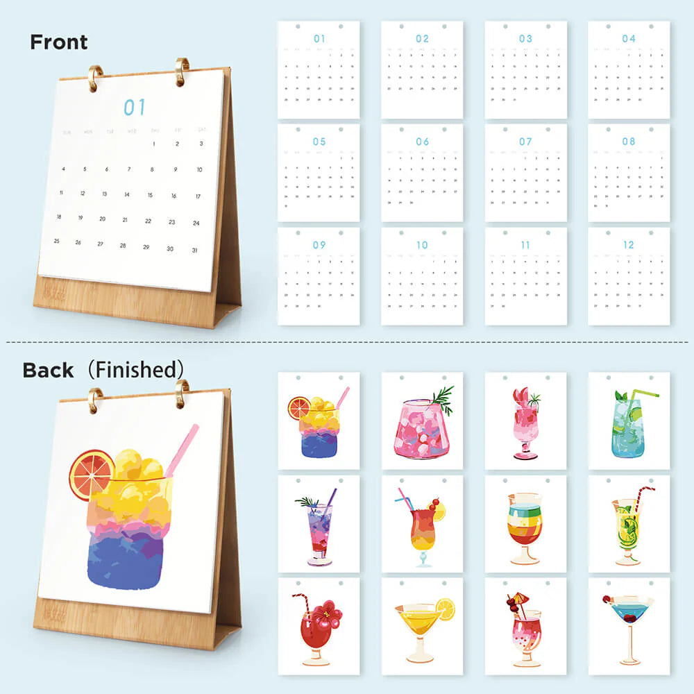 DIY Paint by Numbers Desk Calendar 2026 - Cocktail