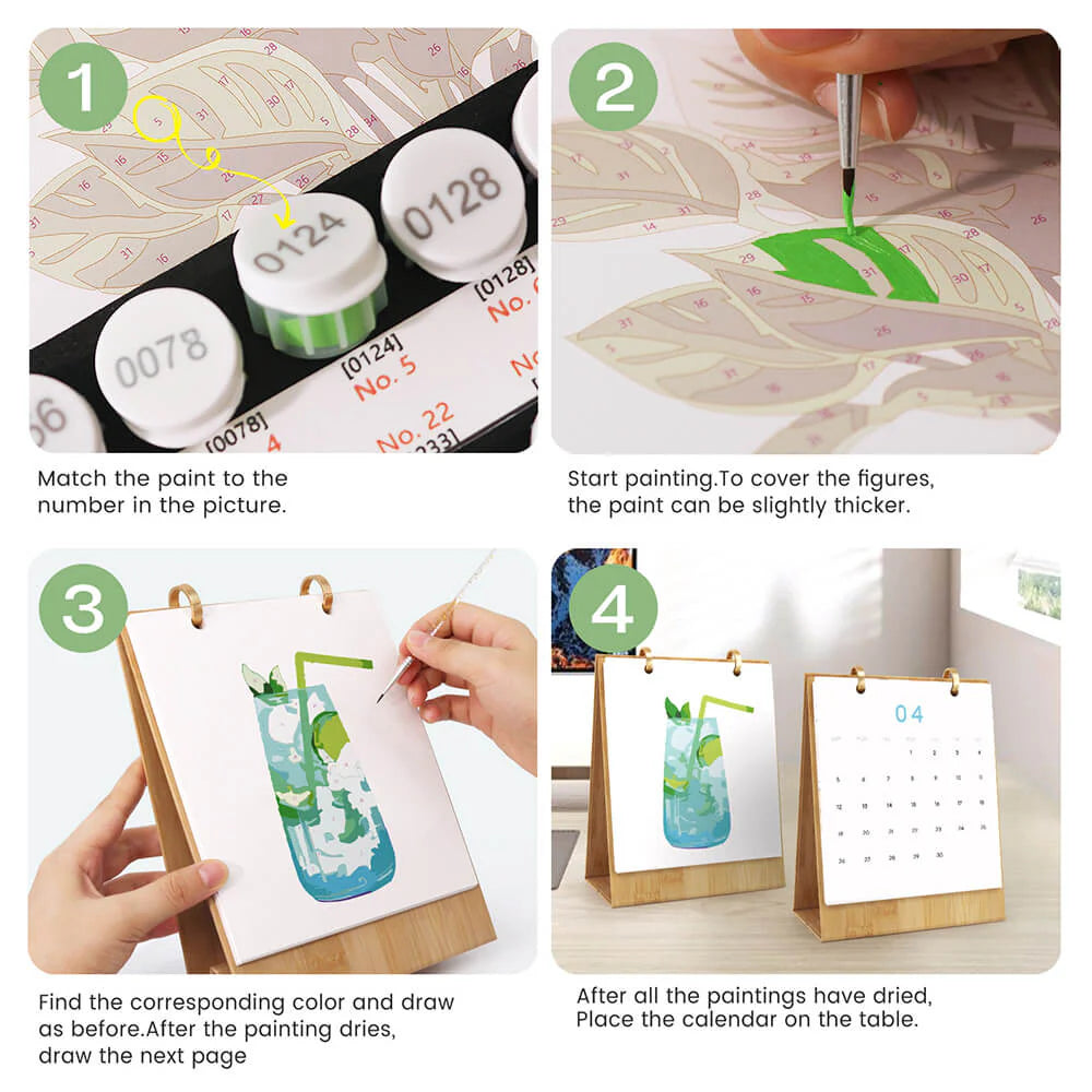 DIY Paint by Numbers Desk Calendar 2026 - Cocktail