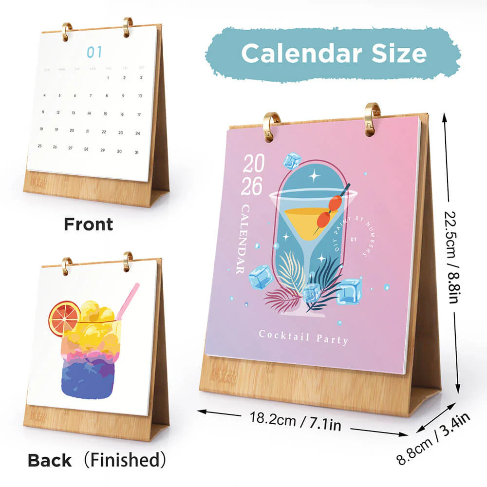 DIY Paint by Numbers Desk Calendar 2026 - Cocktail