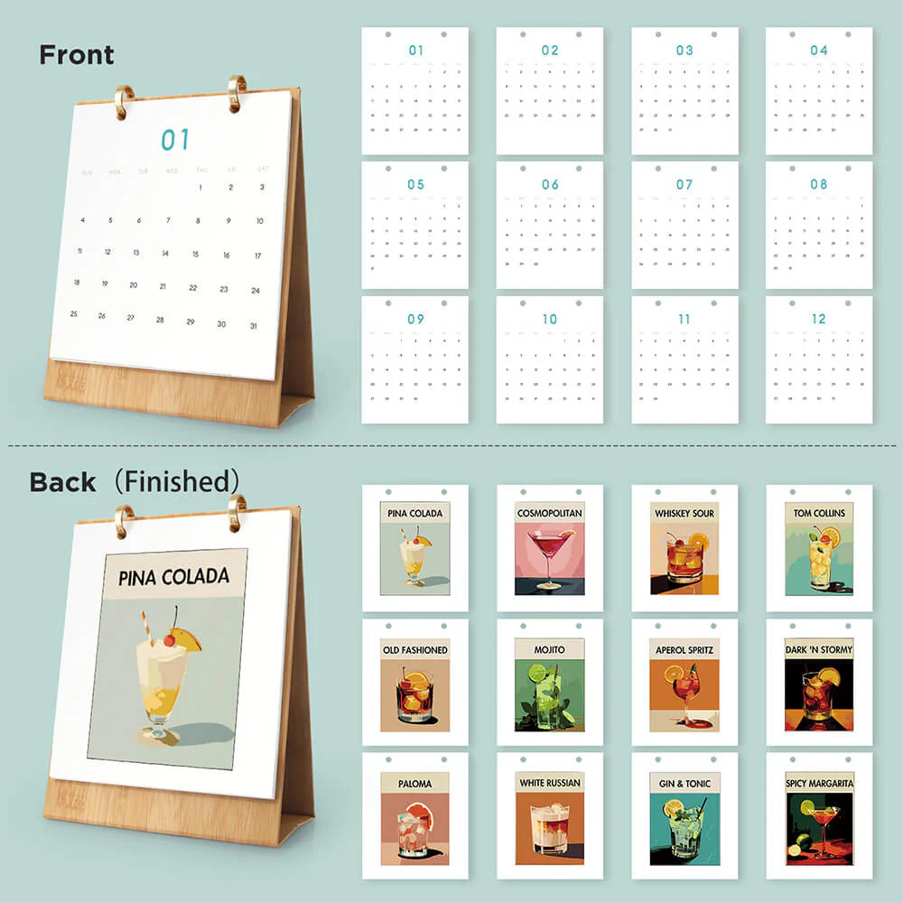 DIY Paint by Numbers Desk Calendar 2026 - Cocktail