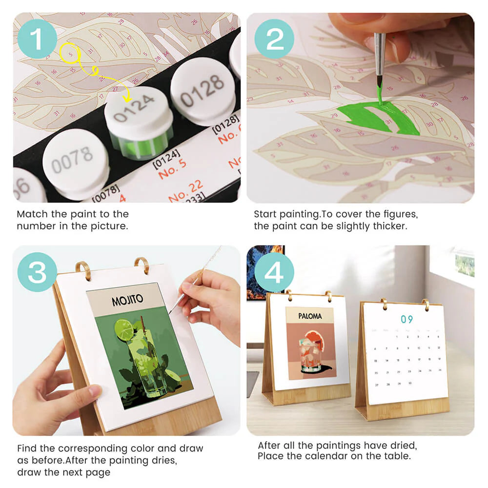 DIY Paint by Numbers Desk Calendar 2026 - Cocktail