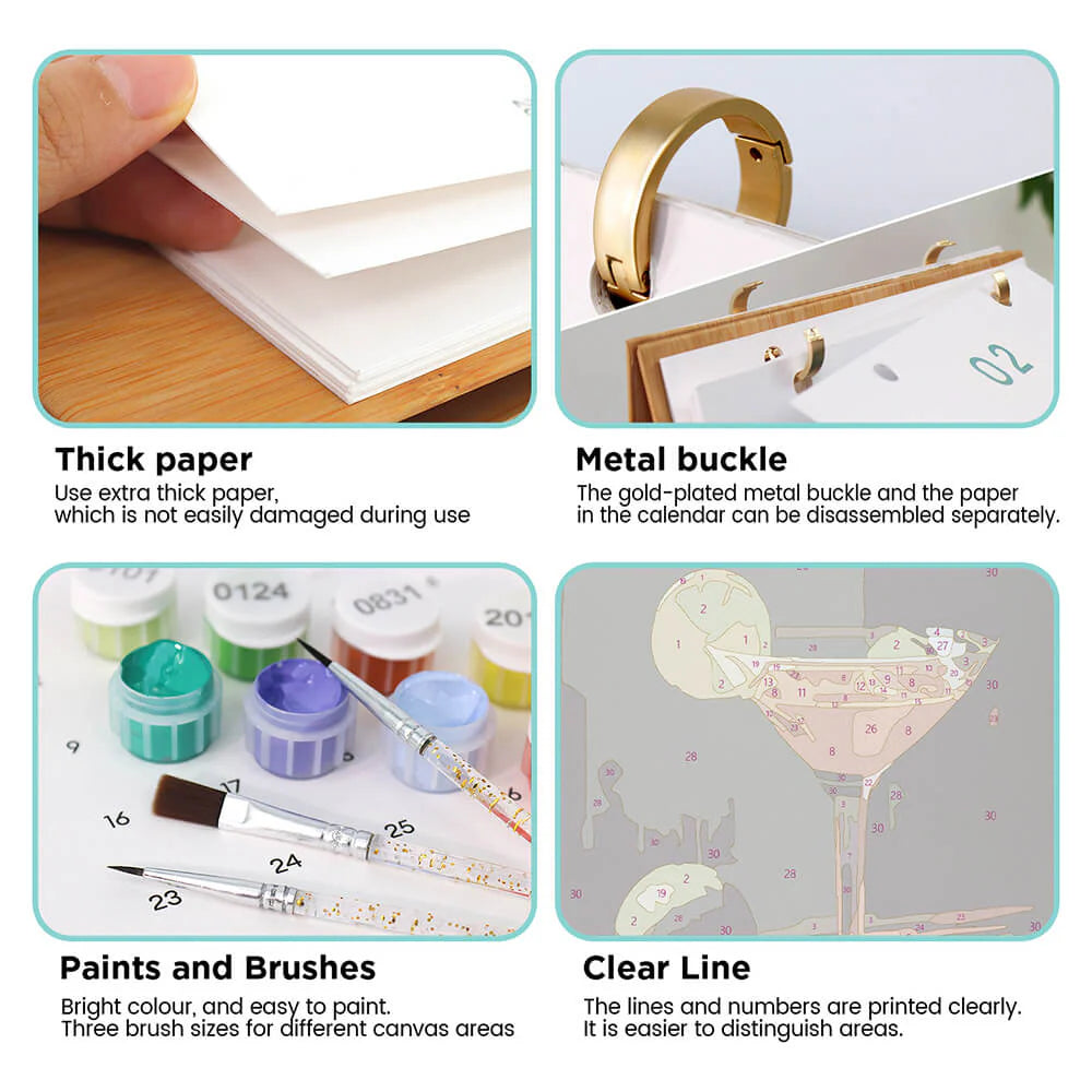 DIY Paint by Numbers Desk Calendar 2026 - Cocktail