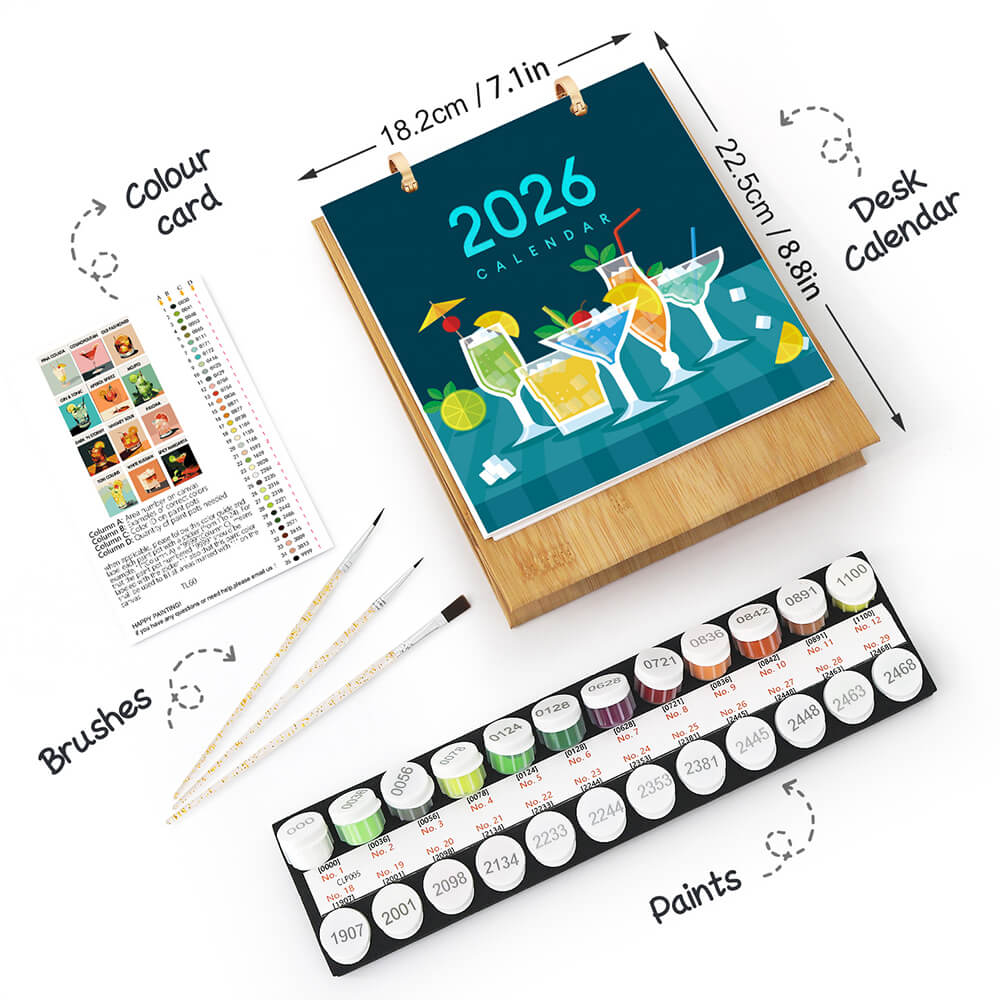 DIY Paint by Numbers Desk Calendar 2026 - Cocktail