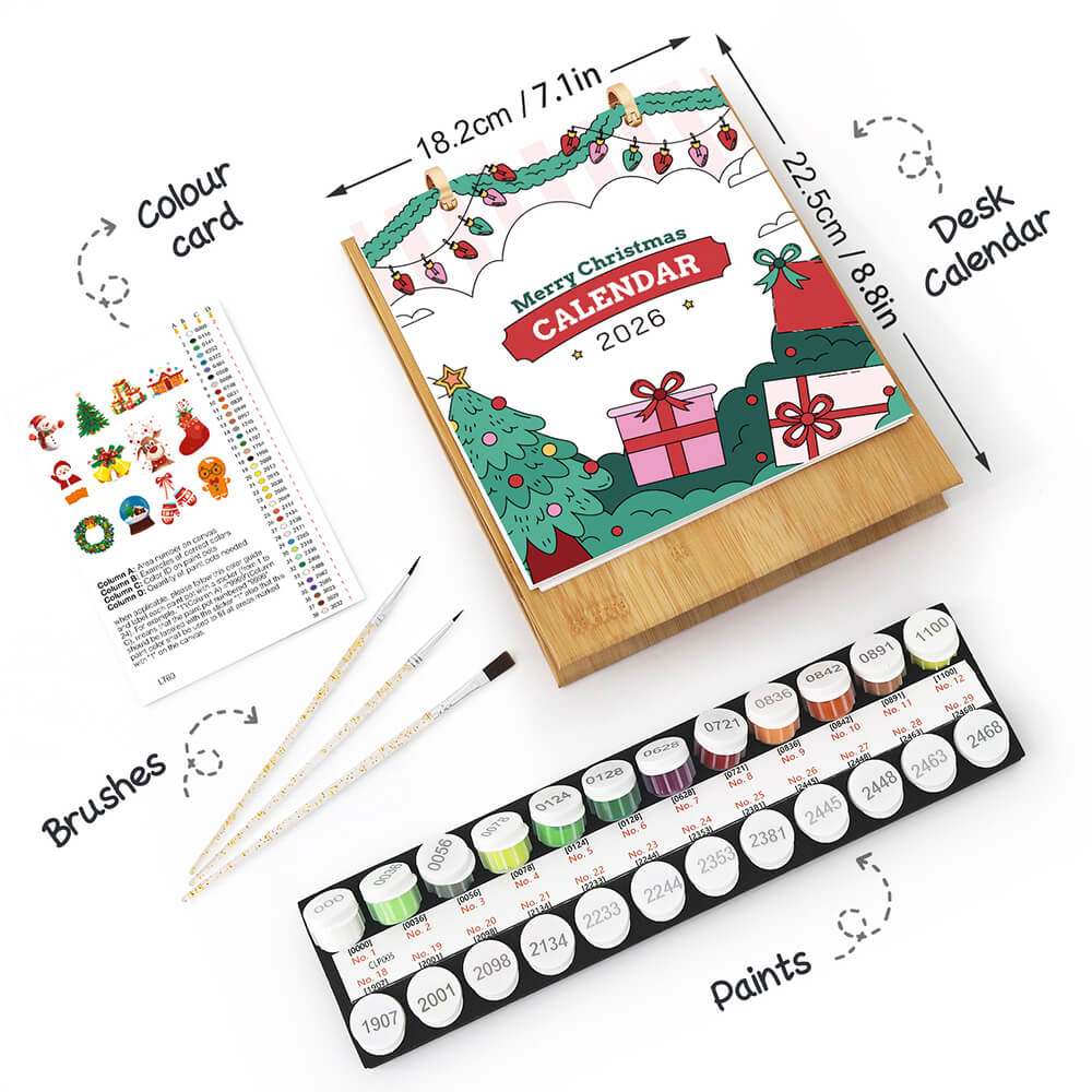 DIY Paint by Numbers Desk Calendar 2026 - Christmas