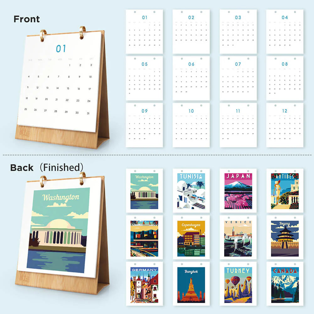 DIY Paint by Numbers Desk Calendar 2026 - World Architecture