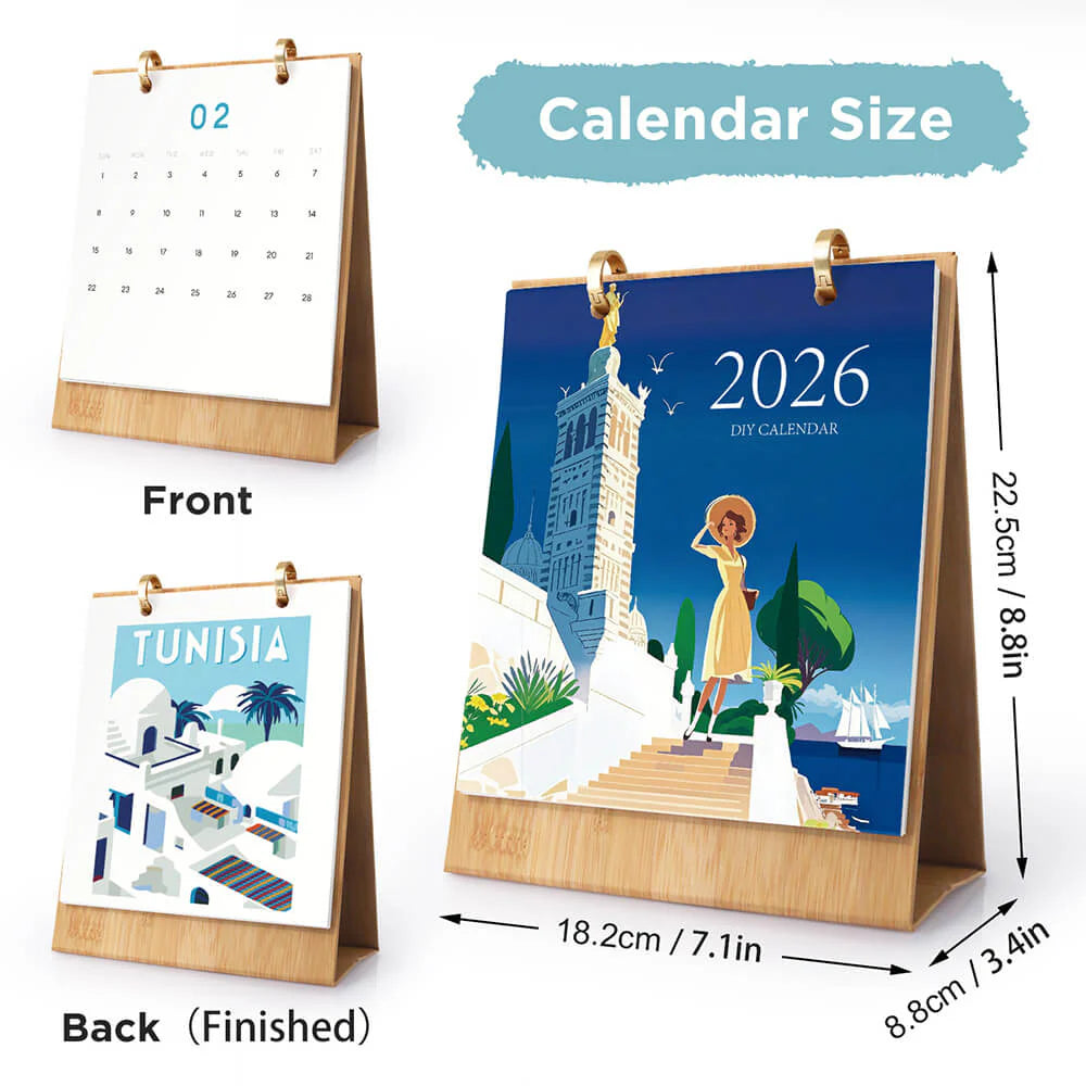 DIY Paint by Numbers Desk Calendar 2026 - World Architecture