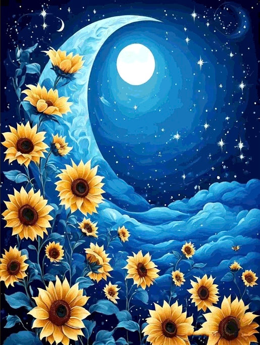 Paint by Numbers Kit Moon And Sunflowers