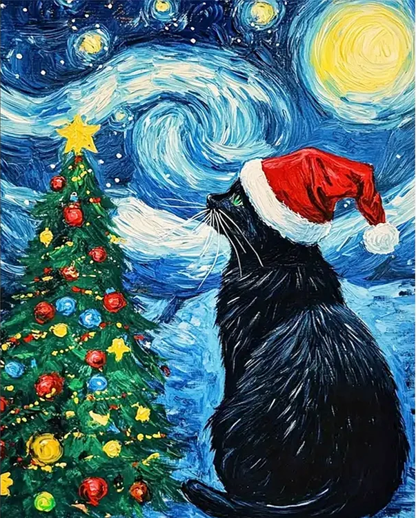 Paint by Numbers Kit Christmas Tree And Cat