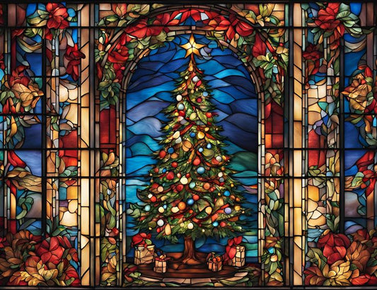 Paint by Numbers Kit Stained Glass Style Christmas Tree