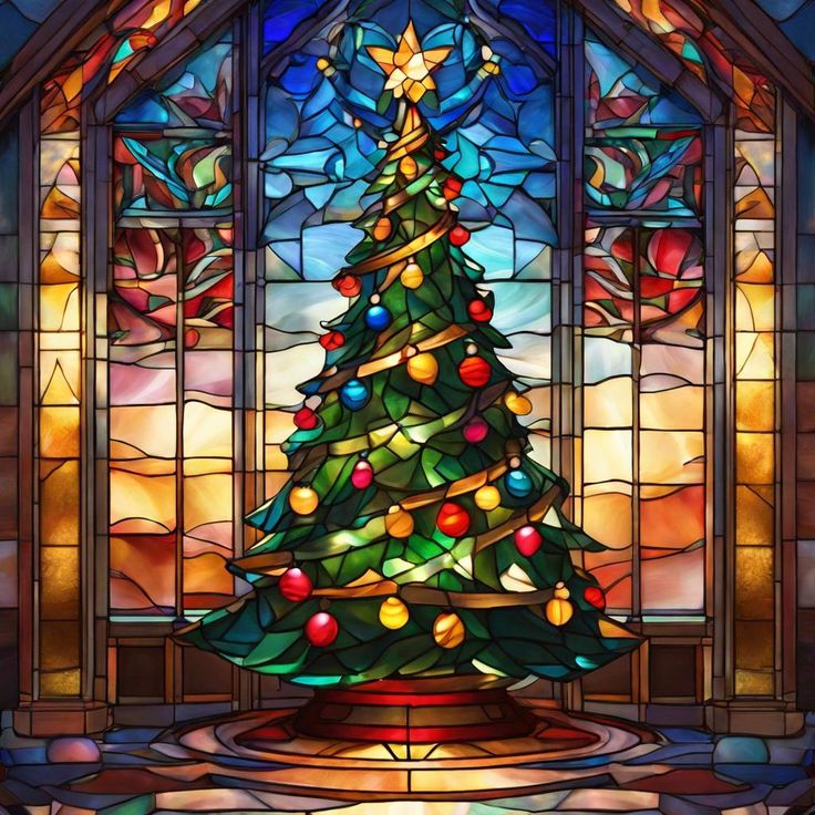 Paint by Numbers Kit Stained Glass Style Christmas Tree