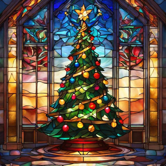 Paint by Numbers Kit Stained Glass Style Christmas Tree