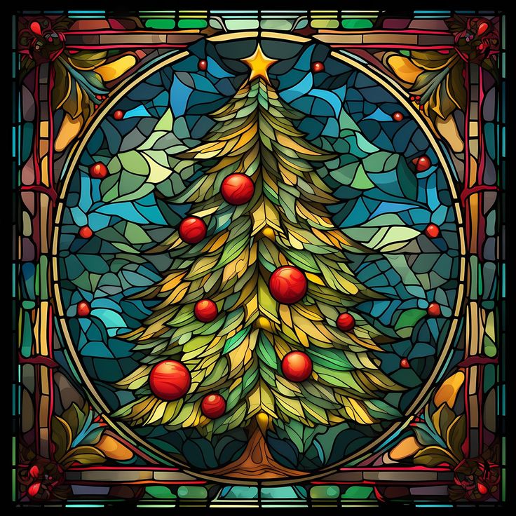 Paint by Numbers Kit Stained Glass Style Christmas Tree