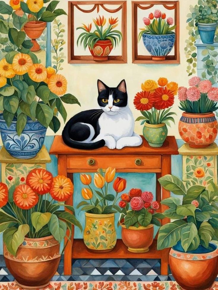 Paint by Numbers Kit Cat In The Flower Room