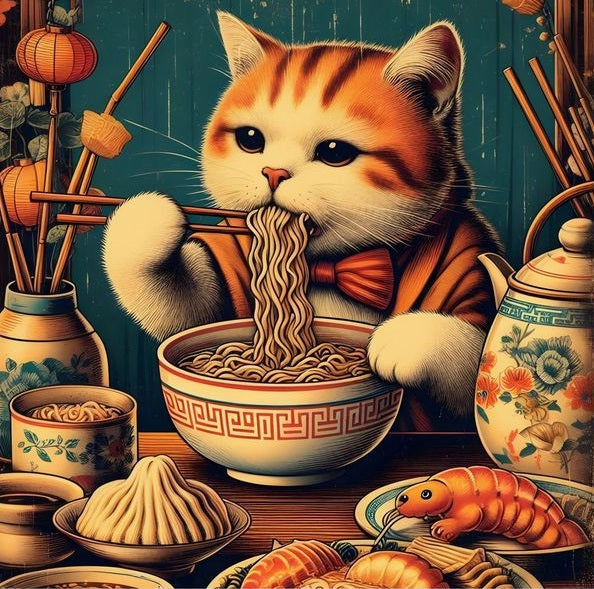 Paint by Numbers Kit Cat Eating Noodles