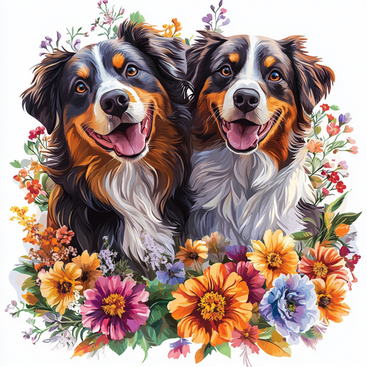 Paint by Numbers Kit Dogs In The Flowers